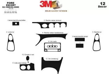 Ford Escord 02.95 - 02.00 Kit Rivestimento Cruscotto all'interno del veicolo Cruscotti personalizzati 12-Decori