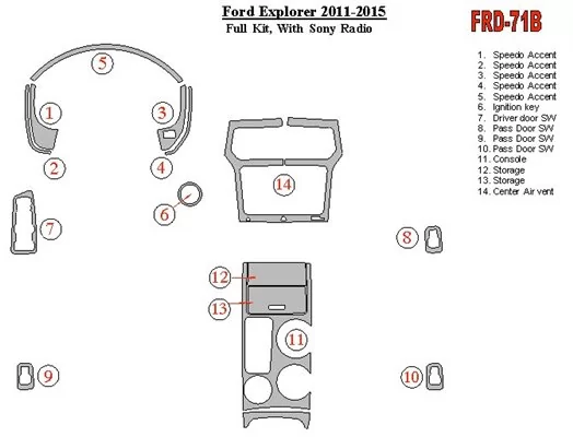 Ford Explorer 2011-UP Voll Satz, With Sony Radio BD innenausstattung armaturendekor cockpit dekor - 1- Cockpit Dekor Innenraum