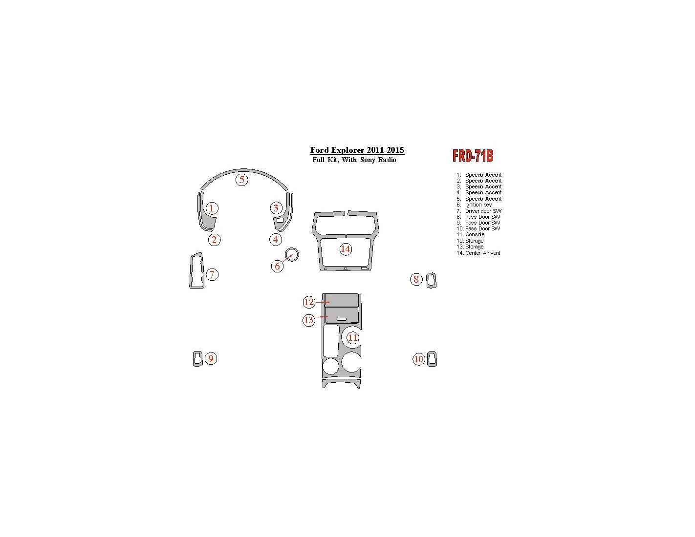 Ford Explorer 2011-UP Full Set, With Sony Radio BD Interieur Dashboard Bekleding Volhouder