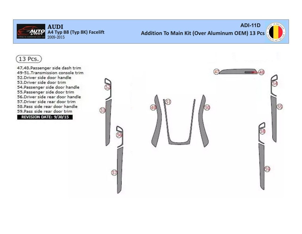 Audi A4 B8 Typ 8K 2009-2015 3D Interior Dashboard Trim Kit Dash Trim Dekor 13-Parts
