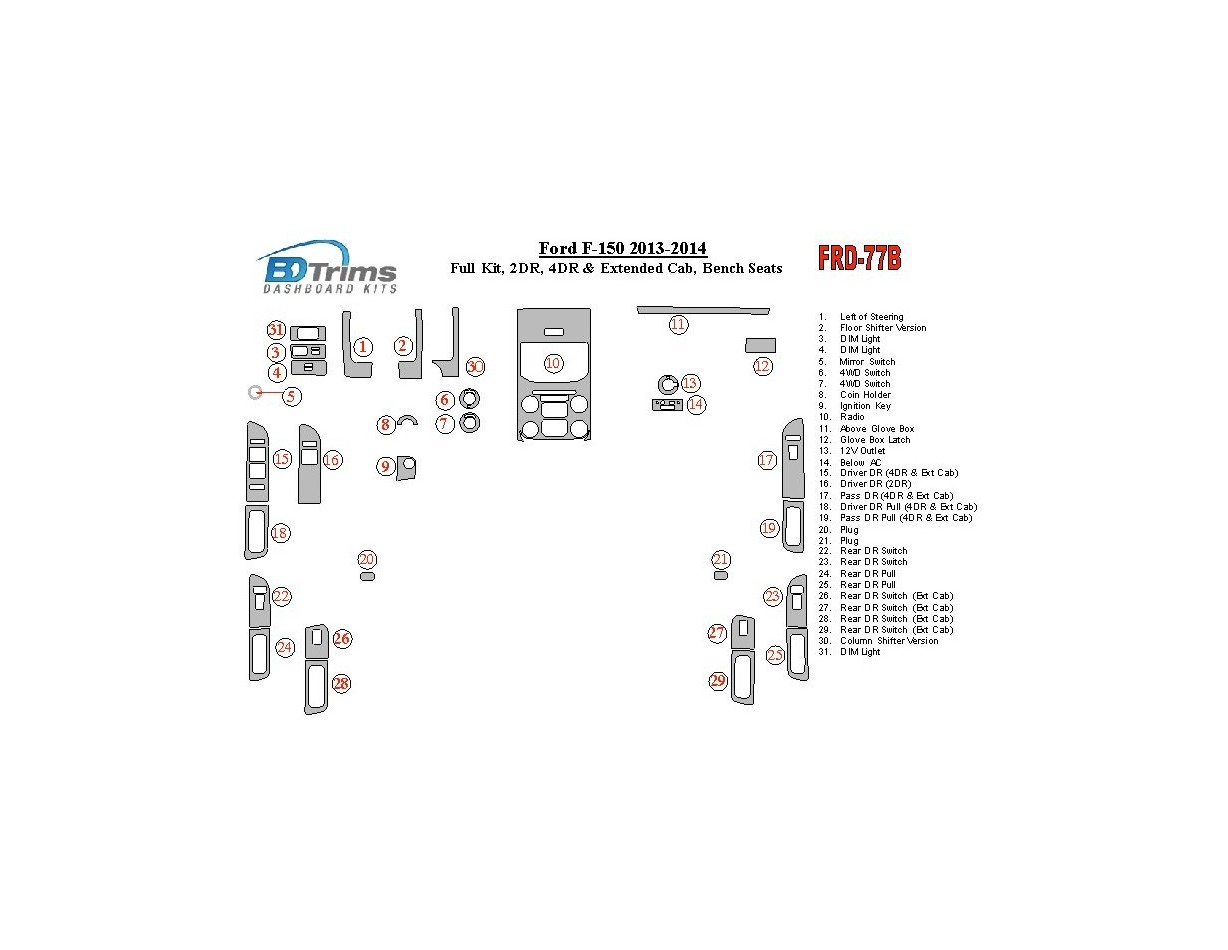 Ford F-150 2013-UP Full Set, Driver Bench Cruscotto BD Rivestimenti interni