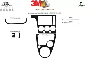 Ford Fiesta 03.02 - 08.05 3D Inleg dashboard Interieurset aansluitend en pasgemaakt op he 7 -Teile