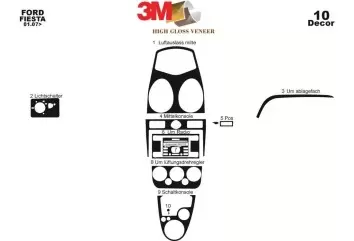 Ford Fiesta 09.05 - 09.10 Kit Rivestimento Cruscotto all'interno del veicolo Cruscotti personalizzati 10-Decori