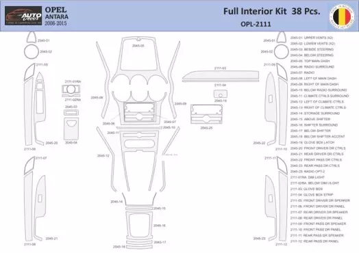 Opel Antara 2006-2015 Kit la décoration du tableau de bord 38 Pièce - 1 - habillage decor de tableau de bord