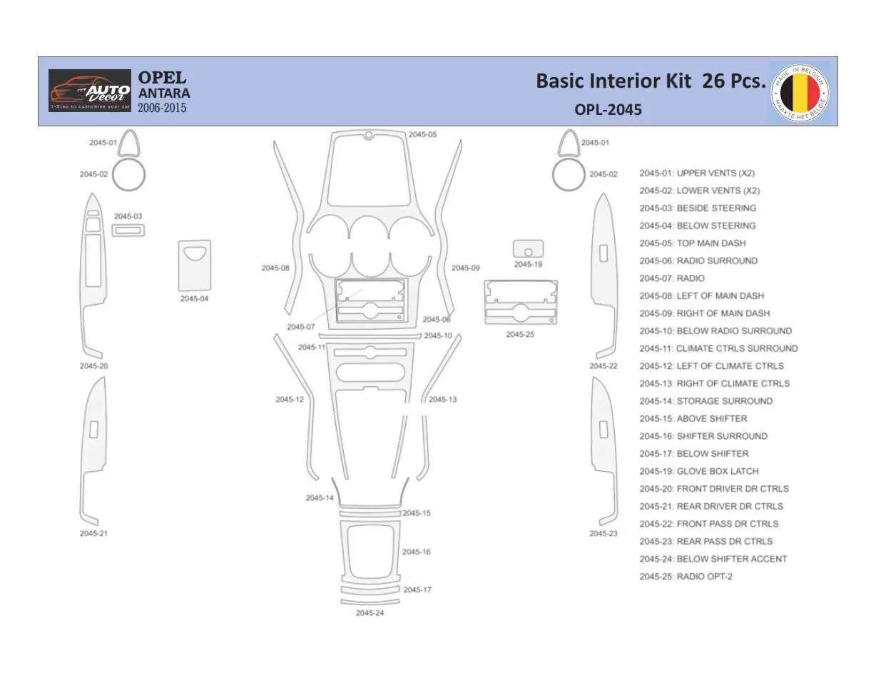 Opel Antara 2006-2015 Inleg dashboard Interieurset aansluitend en pasgemaakt 26 Delen