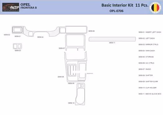 Opel Frontera B1998-2004 Inleg dashboard Interieurset aansluitend en pasgemaakt 11 Delen