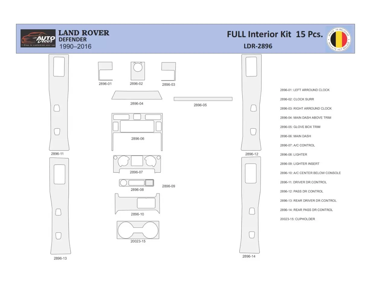 Land Rover Defender 2008 Interior WHZ Dashboard trim kit 15 Parts