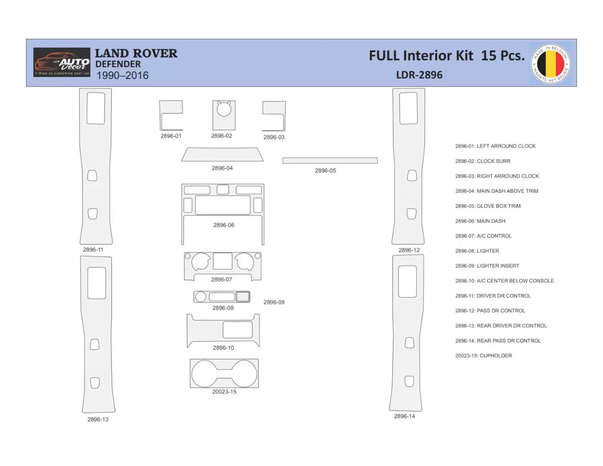 Land Rover Defender 2008 Mascherine sagomate per rivestimento cruscotti 15 Decori