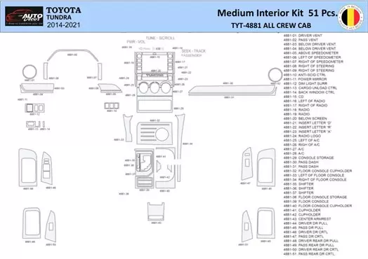 Toyota Tundra 2014-2021 Interior WHZ Dashboard trim kit 51 Parts