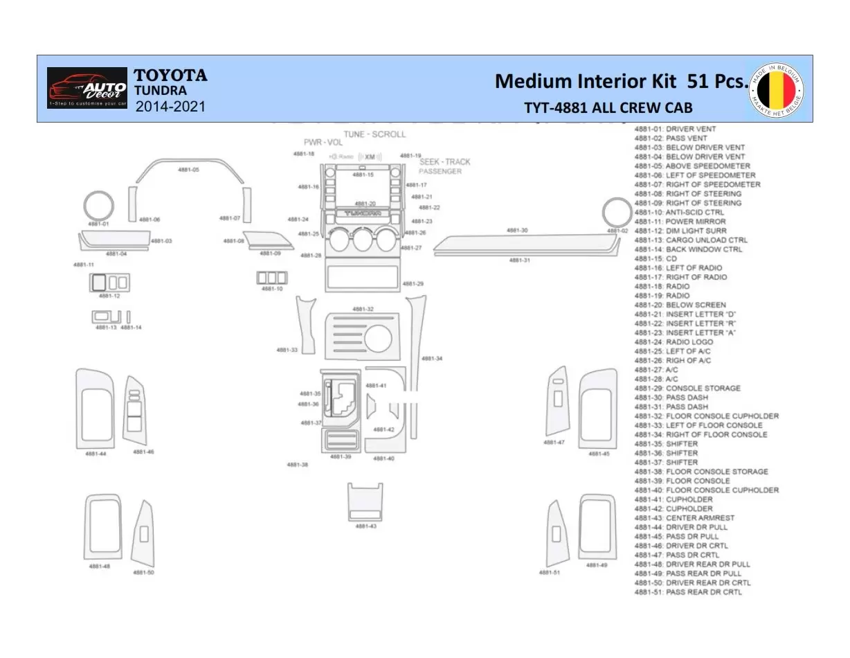 Toyota Tundra 2014-2021 Inleg dashboard Interieurset aansluitend en pasgemaakt 51 Delen