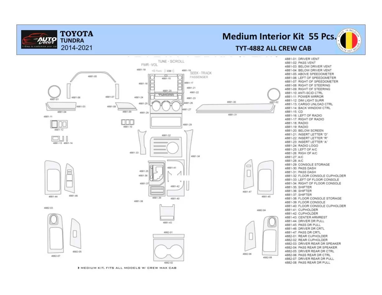 Toyota Tundra 2014-2021 Mittelkonsole Armaturendekor WHZ Cockpit Dekor 55 Teilige - 1- Cockpit Dekor Innenraum