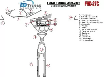 FORD Ford Focus 2000-2002 Basic Set, With Arm Rest, 2&4 Doors, 14 Parts set Interior BD Dash Trim Kit €51.99