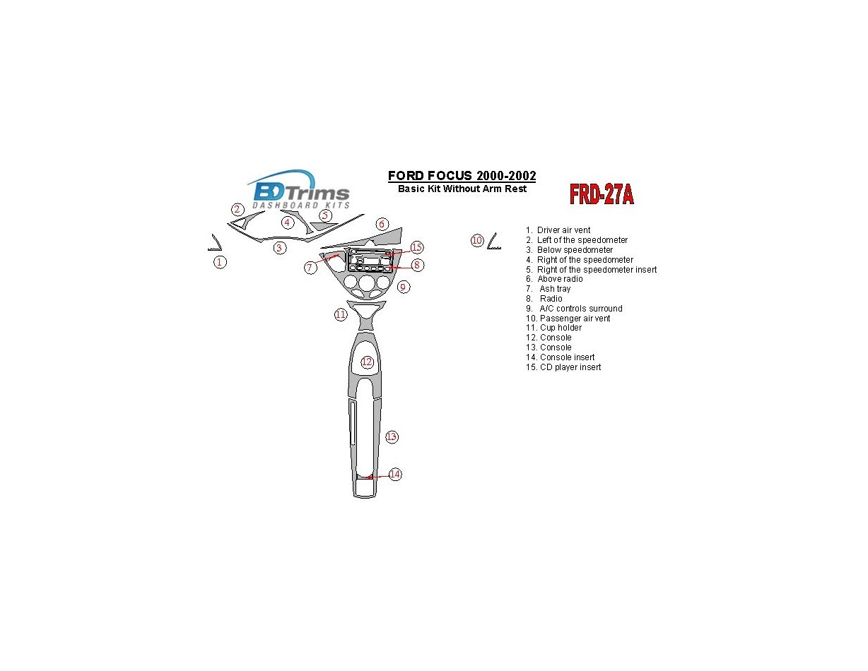 Ford Focus 2000-2002 Basic Set, Without Armrest, 2&4 Doors, 14 Parts set BD Interieur Dashboard Bekleding Volhouder