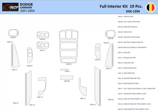 Dodge Caravan 2001-2004 Inleg dashboard Interieurset aansluitend en pasgemaakt 19 Delen