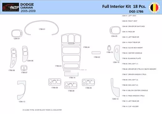 Dodge Caravan 2005-2007 Mittelkonsole Armaturendekor WHZ Cockpit Dekor 18 Teilige - 1- Cockpit Dekor Innenraum