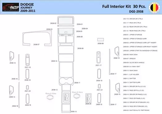 Dodge Journey 2009-2011 Inleg dashboard Interieurset aansluitend en pasgemaakt 30 Delen
