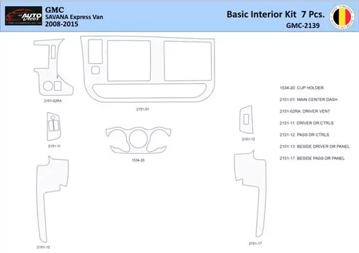 GMC Savana 2008-2020 Interior WHZ Dashboard trim kit 7 Parts