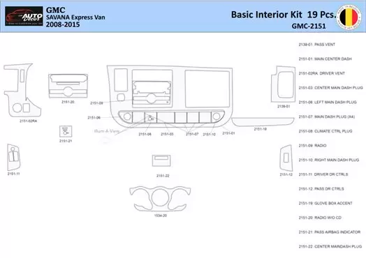 GMC Savana 2008-2020 Interieur WHZ Dashboardafwerkingsset 19 onderdelen