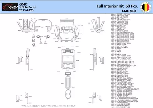 GMC Sierra 2014-2018 Inleg dashboard Interieurset aansluitend en pasgemaakt 68 Delen