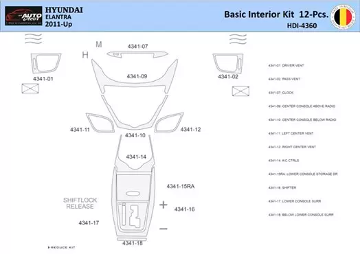 Hyundai Elantra 2010-2015 Interior WHZ Dashboard trim kit 12 Parts