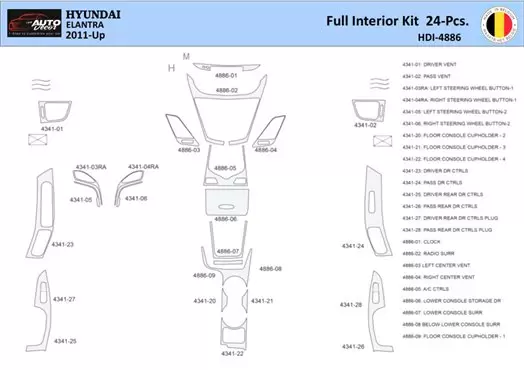 Hyundai Elantra 2010-2015 Mittelkonsole Armaturendekor WHZ Cockpit Dekor 24 Teilige - 1- Cockpit Dekor Innenraum