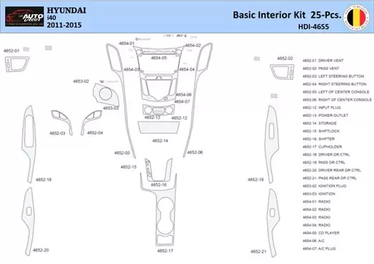 Hyundai i40 2011-2015 Mittelkonsole Armaturendekor WHZ Cockpit Dekor 25 Teilige - 1- Cockpit Dekor Innenraum