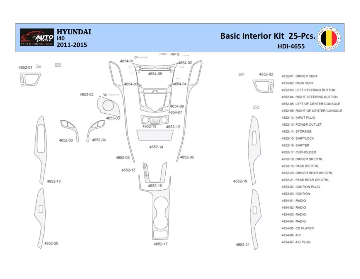 Hyundai i40 2011-2015 Inleg dashboard Interieurset aansluitend en pasgemaakt 25 Delen