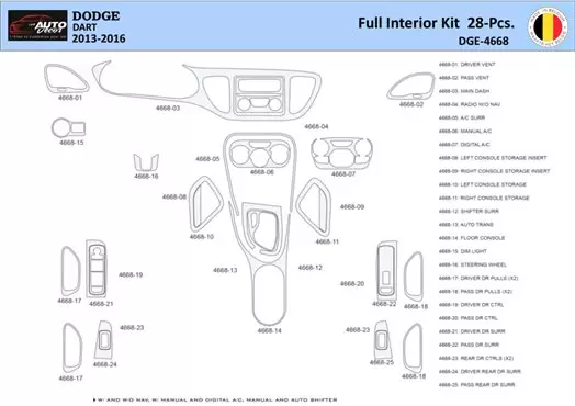 Dodge Dart PF 2012-2016 Mittelkonsole Armaturendekor WHZ Cockpit Dekor 28 Teilige - 1- Cockpit Dekor Innenraum