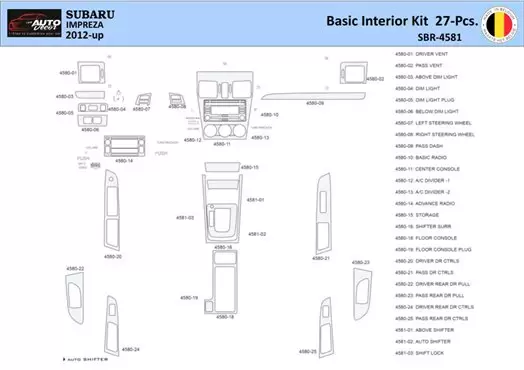 Subaru Impreza 2012 Kit la décoration du tableau de bord 27 Pièce - 1 - habillage decor de tableau de bord