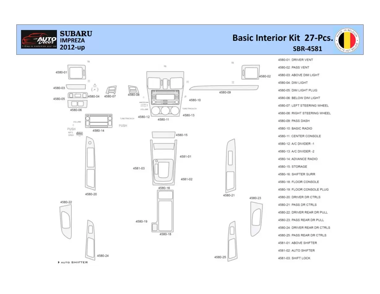 Subaru Impreza 2012 Mittelkonsole Armaturendekor WHZ Cockpit Dekor 27 Teilige - 1- Cockpit Dekor Innenraum