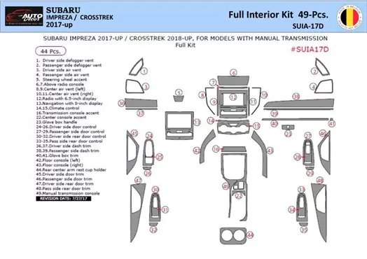 Subaru Impreza Crosstreck 2018-2022 Mascherine sagomate per rivestimento cruscotti Decori