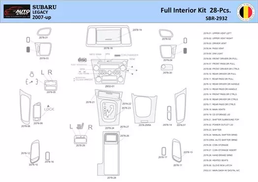 Subaru Legacy 2007 Inleg dashboard Interieurset aansluitend en pasgemaakt 28 Delen