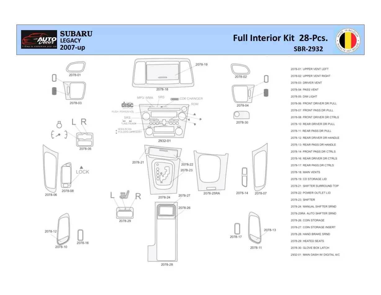 Subaru Legacy 2007 Mittelkonsole Armaturendekor WHZ Cockpit Dekor 28 Teilige - 1- Cockpit Dekor Innenraum