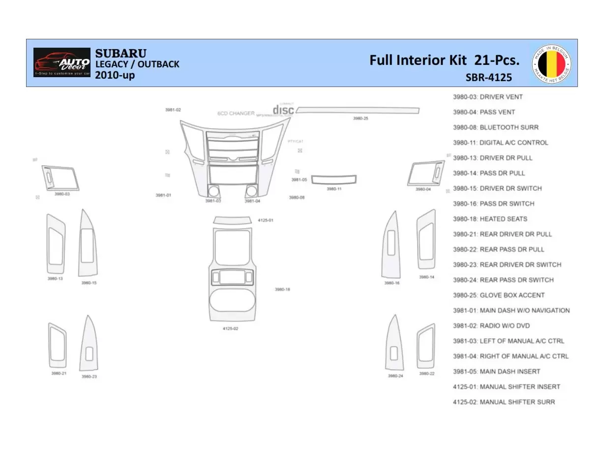 Subaru Legacy Outback 2010 Mittelkonsole Armaturendekor WHZ Cockpit Dekor 21 Teilige - 1- Cockpit Dekor Innenraum