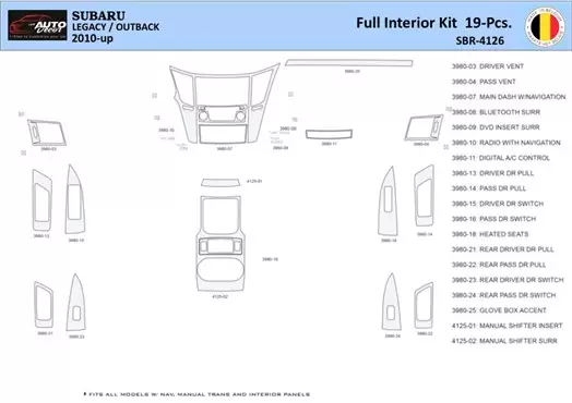 Subaru Legacy-Outback 2010 Kit la décoration du tableau de bord 19 Pièce - 1 - habillage decor de tableau de bord