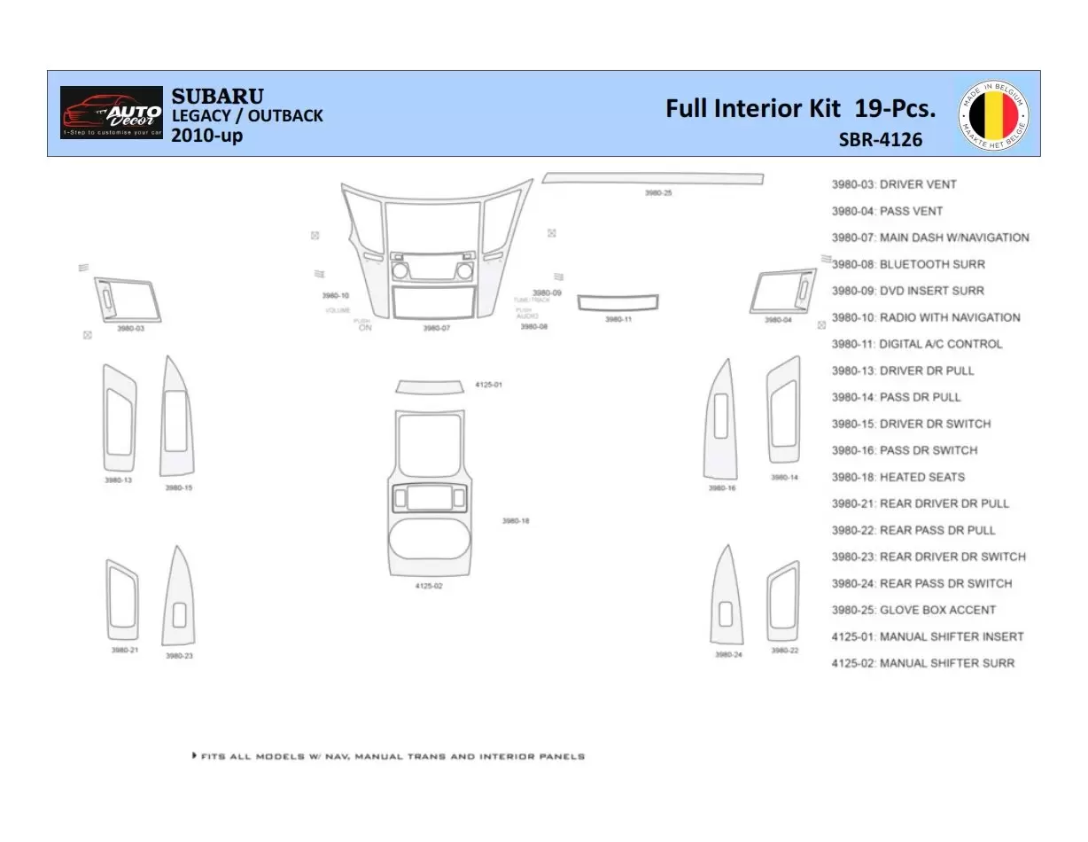 Subaru Legacy-Outback 2010 Kit la décoration du tableau de bord 19 Pièce - 1 - habillage decor de tableau de bord