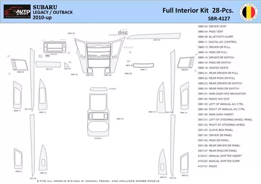 Subaru Legacy-Outback 2010 Mittelkonsole Armaturendekor WHZ Cockpit Dekor 28 Teilige - 1- Cockpit Dekor Innenraum