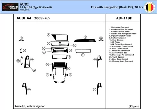 Audi A4 B8 Typ 8K 2009-2015 3D Interior Dashboard Trim Kit Dash Trim Dekor 22-Parts