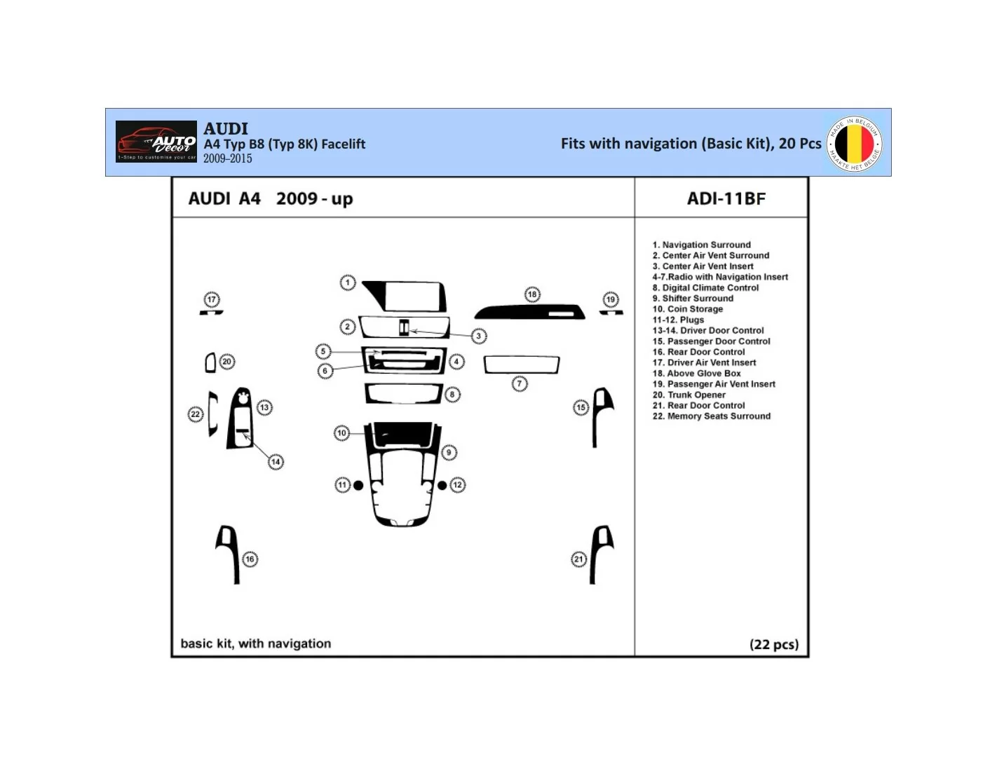 Audi A4 B8 Typ 8K 2009-2015 3D Inleg dashboard Interieurset aansluitend en pasgemaakt op he 22-Parts