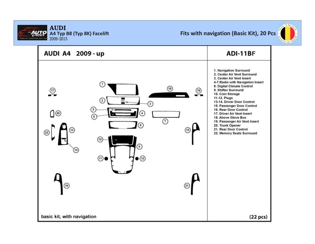 Audi A4 B8 Typ 8K 2009-2015 Kit la décoration du tableau de bord 22-Pièce - 1 - habillage decor de tableau de bord