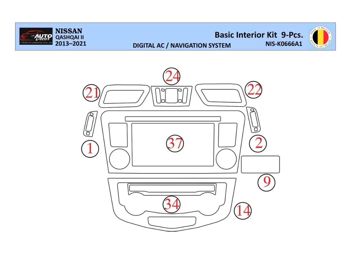 Nissan Qashqai 2018 Inleg dashboard Interieurset aansluitend en pasgemaakt 9 Delen