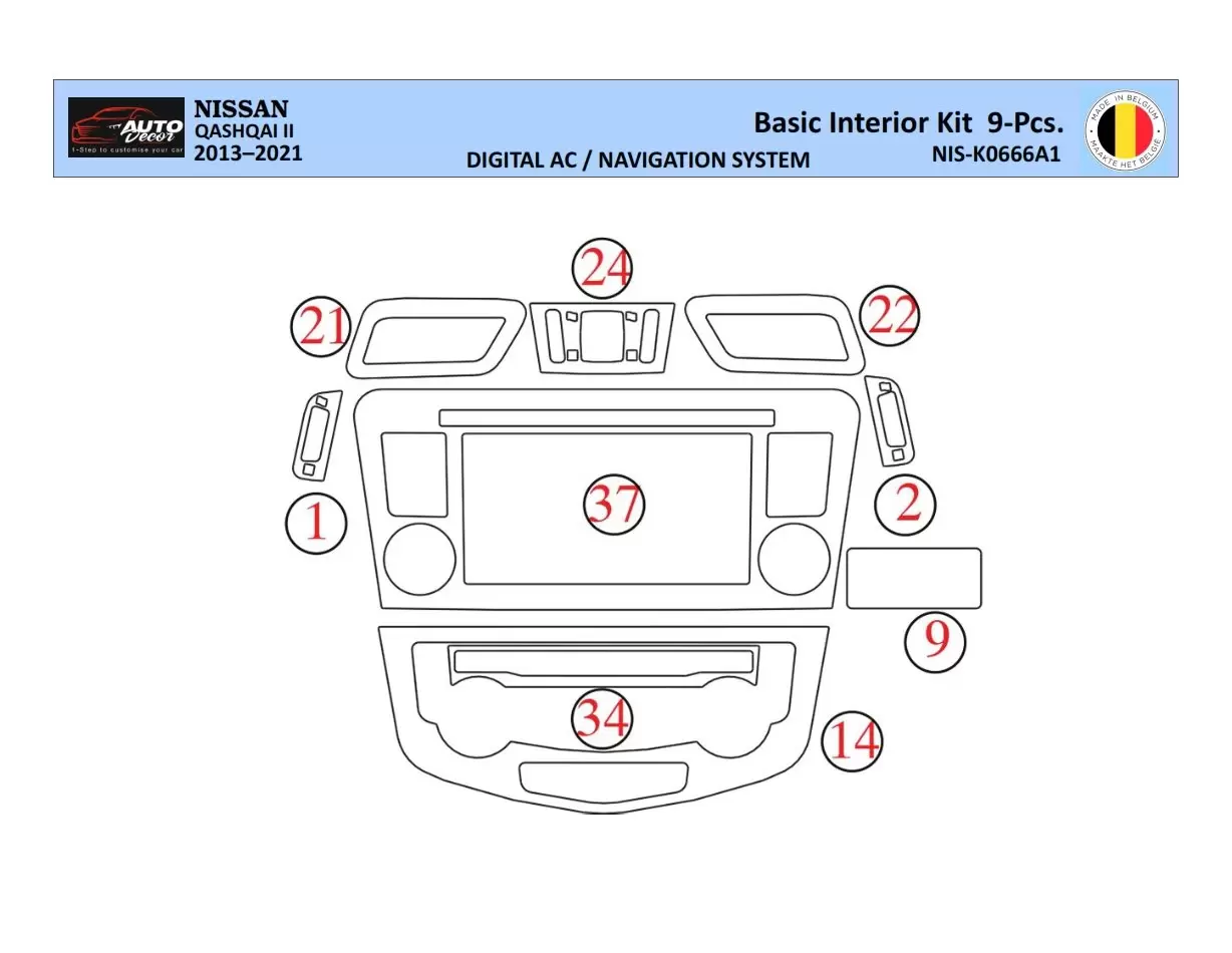 Nissan Qashqai 2018 Interior WHZ Dashboard trim kit 9 Parts
