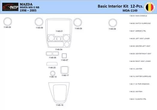 Mazda MX5 2000 Kit la décoration du tableau de bord 12 Pièce - 1 - habillage decor de tableau de bord