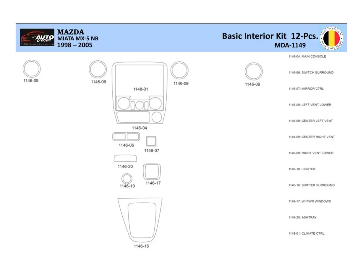 Mazda MX5 2000 Kit la décoration du tableau de bord 12 Pièce - 1 - habillage decor de tableau de bord