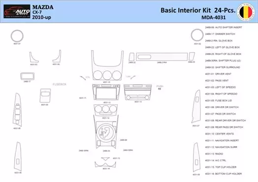 Mazda CX7 2006-2012 Kit la décoration du tableau de bord 24 Pièce - 1 - habillage decor de tableau de bord