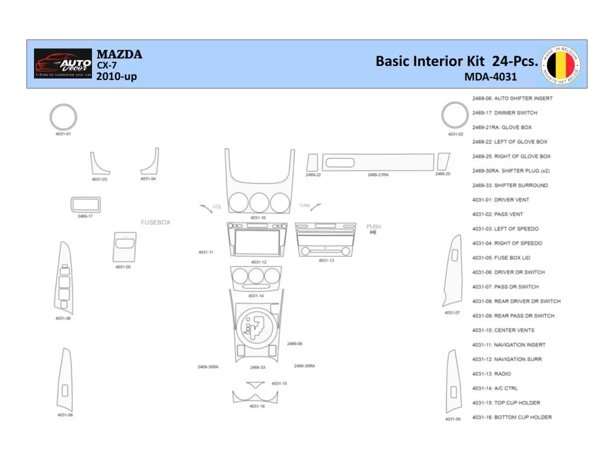 Mazda CX7 2006-2012 Kit la décoration du tableau de bord 24 Pièce - 1 - habillage decor de tableau de bord