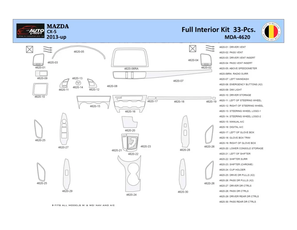 Mazda CX5 2013 Interior WHZ Dashboard trim kit 33 Parts