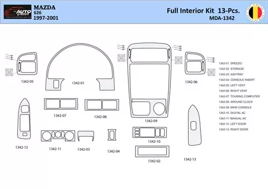 Mazda 626 1997-2001 Interior WHZ Dashboard trim kit 13 Parts
