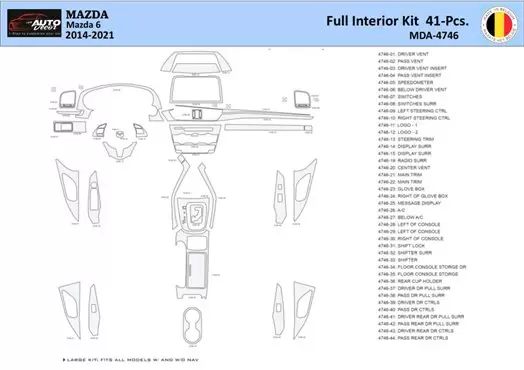 Mazda 6-2014-2021 Kit la décoration du tableau de bord 41 Pièce - 1 - habillage decor de tableau de bord