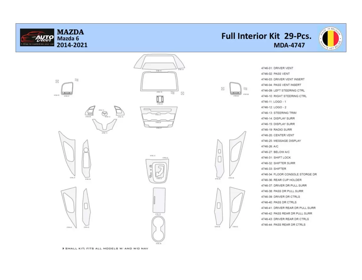Mazda 6-2014-2021 Interior WHZ Dashboard trim kit 29 Parts